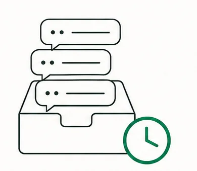 担当者が足りない：受信トレイに溜まったメッセージと時計のイラスト